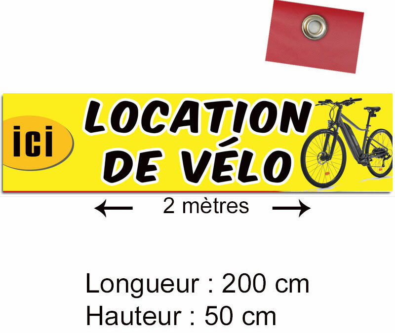 Banderole LOCATION DE VELO 2 mètres jaune