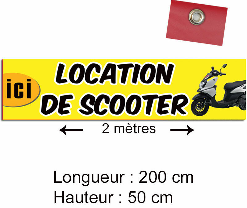 Banderole LOCATION DE SCOOTER 2 mètres jaune